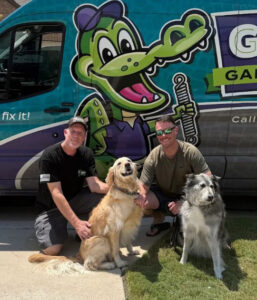 technicians with puppies